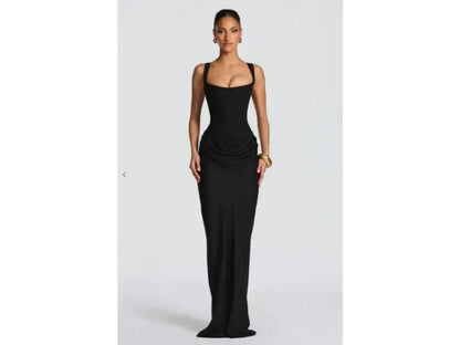 Maxi Φόρεμα Με Corset Και Draped Λεπτομέρεια Black