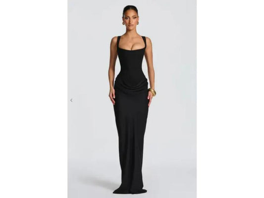 Maxi Φόρεμα Με Corset Και Draped Λεπτομέρεια Black