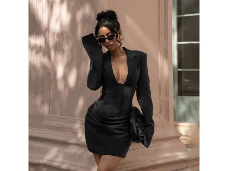 Mini Φόρεμα Blazer Με Corset Γραμμή Black