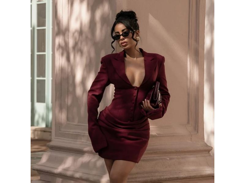 Mini Φόρεμα Blazer Με Corset Γραμμή Burgundy