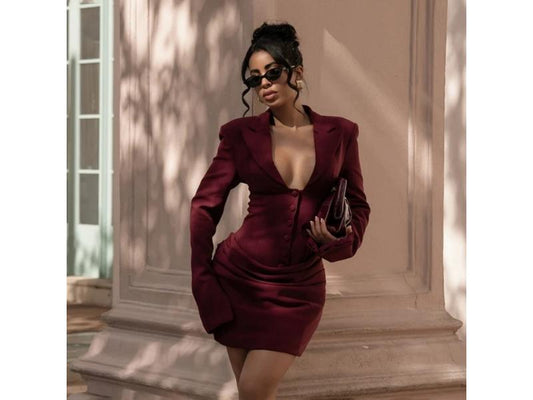 Mini Φόρεμα Blazer Με Corset Γραμμή Burgundy