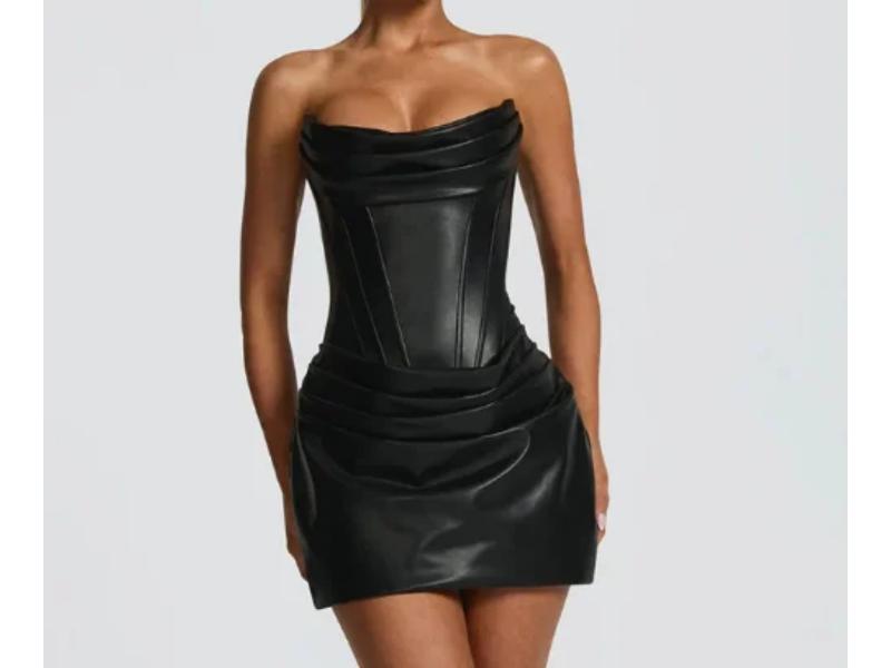 Mini Φόρεμα Strapless Με Leather Corset Black