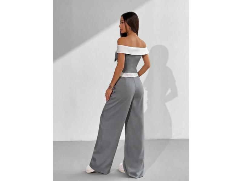 Σετ Παντελόνα Με Off Shoulder Τοπ Grey
