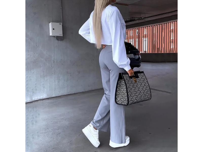 Σετ Πουκάμισο Cropped Και Παντελόνα Καμπάνα Grey