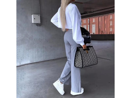 Σετ Πουκάμισο Cropped Και Παντελόνα Καμπάνα Grey