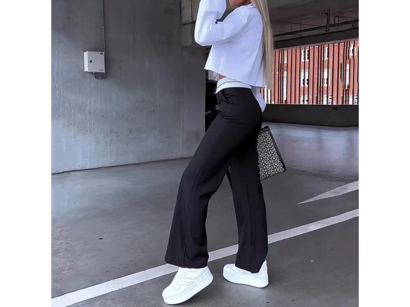 Σετ Πουκάμισο Cropped Και Παντελόνα Καμπάνα Black