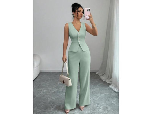 Σετ Γιλέκο Με Παντελόνα Wide Leg Mint