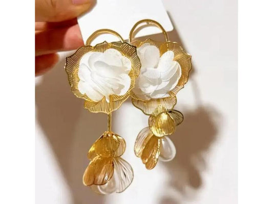 Σκουλαρίκια Floral Petal Λευκό