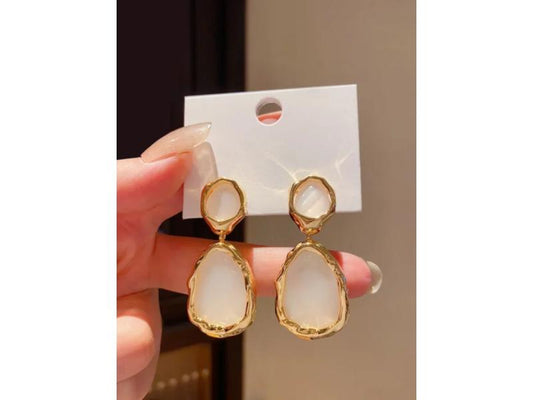 Σκουλαρίκια Golden Stone Drop White