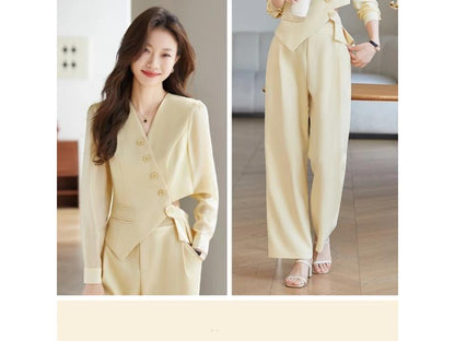 Σετ Blazer με Ασύμμετρο Κλείσιμο και Ψηλόμεσο Παντελόνι