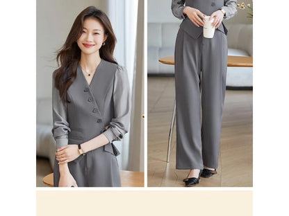 Σετ Blazer με Ασύμμετρο Κλείσιμο και Ψηλόμεσο Παντελόνι