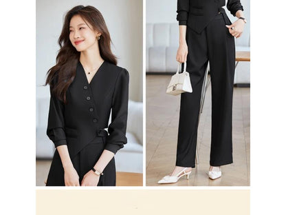 Σετ Blazer με Ασύμμετρο Κλείσιμο και Ψηλόμεσο Παντελόνι