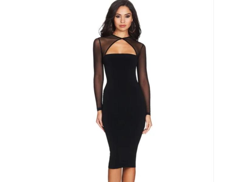 Midi Φόρεμα με Δίχτυ και Cut-Out Λεπτομέρεια