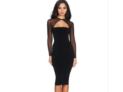 Midi Φόρεμα με Δίχτυ και Cut-Out Λεπτομέρεια