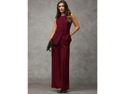 Σετ Αμάνικο Γιλέκο Με Κουμπιά Και Παντελόνα Burgundy