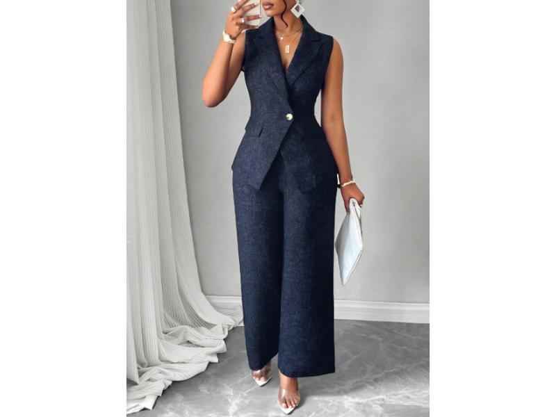 Σετ Αμάνικο Blazer Με Κουμπί Και Παντελόνα Navy
