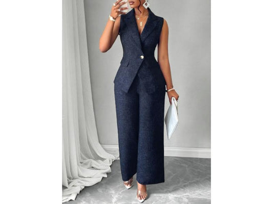 Σετ Αμάνικο Blazer Με Κουμπί Και Παντελόνα Navy
