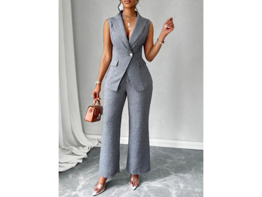 Σετ Αμάνικο Blazer Με Κουμπί Και Παντελόνα Dark Grey