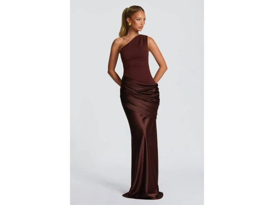 Maxi Φόρεμα Satin Με Έναν Ώμο