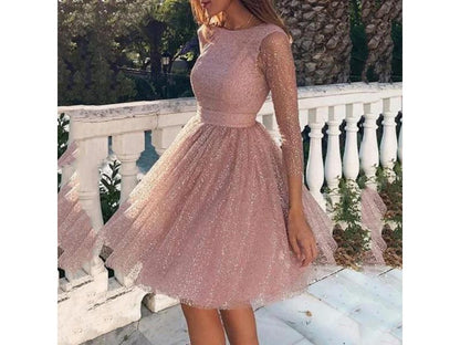 Mini Φόρεμα Tulle Με Glitter Και Μακριά Μανίκια