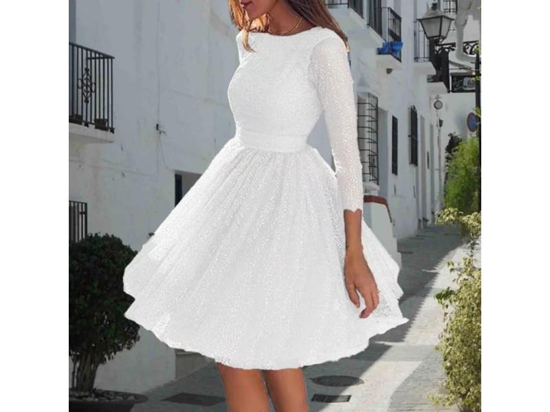 Mini Φόρεμα Tulle Με Glitter Και Μακριά Μανίκια
