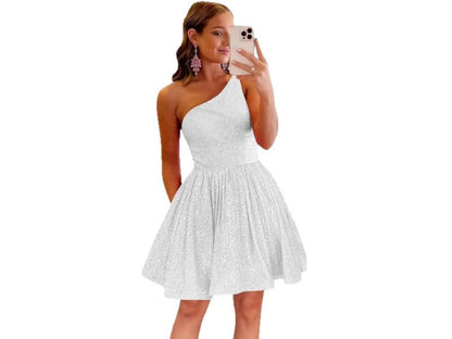 Mini Φόρεμα One Shoulder Με Glitter Υφή