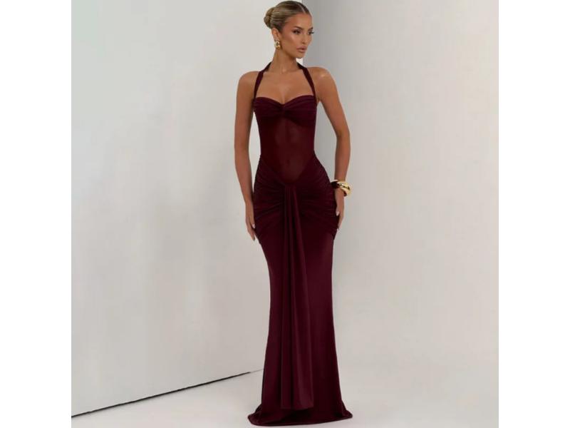 Maxi Φόρεμα Halter Με Draped Σχέδιο
