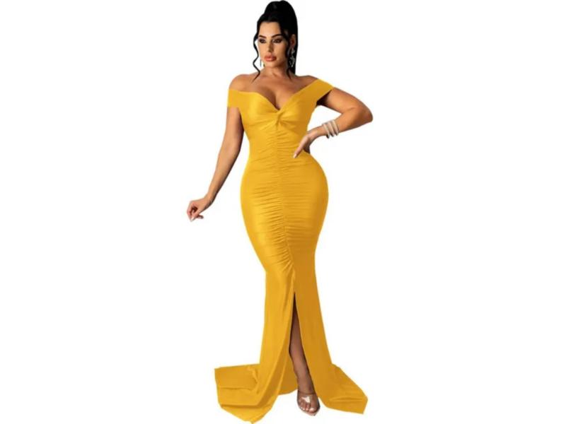 Maxi Φόρεμα Off Shoulder Με Σούρες