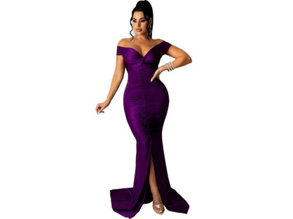 Maxi Φόρεμα Off Shoulder Με Σούρες