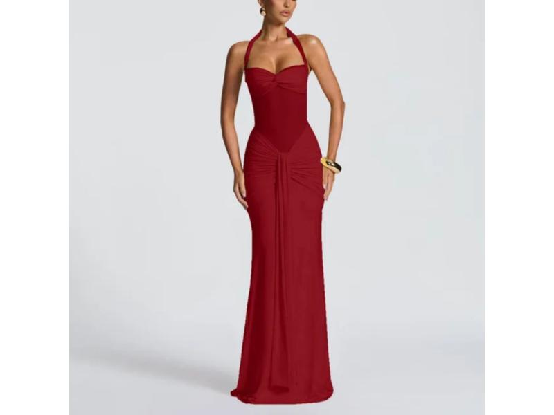 Maxi Φόρεμα Halter Με Draped Σχέδιο
