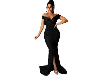 Maxi Φόρεμα Off Shoulder Με Σούρες
