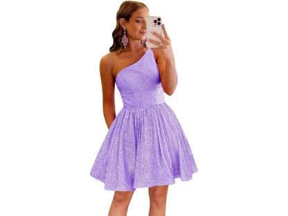 Mini Φόρεμα One Shoulder Με Glitter Υφή