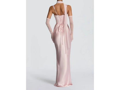 Maxi Φόρεμα Satin Με Κορσέ Και Γάντια