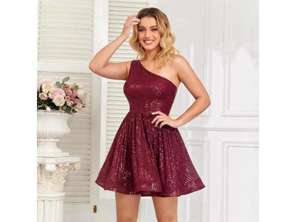 Mini Φόρεμα One Shoulder Με Glitter Υφή