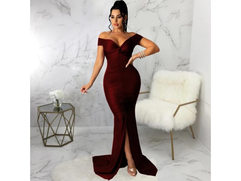 Maxi Φόρεμα Off Shoulder Με Σούρες