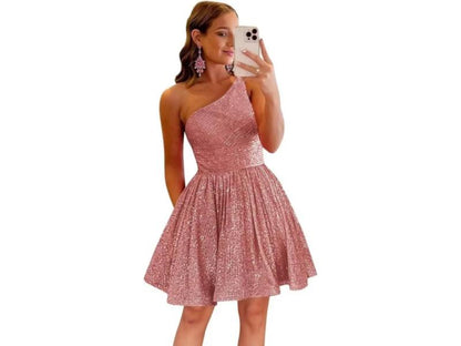 Mini Φόρεμα One Shoulder Με Glitter Υφή