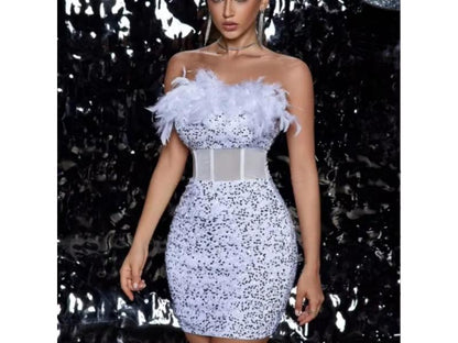 Mini Φόρεμα Strapless Με Φτερά Και Παγιέτες