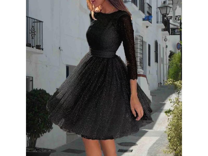 Mini Φόρεμα Tulle Με Glitter Και Μακριά Μανίκια