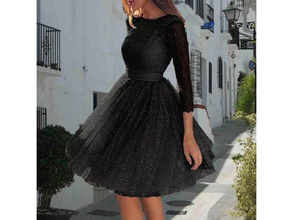 Mini Φόρεμα Tulle Με Glitter Και Μακριά Μανίκια
