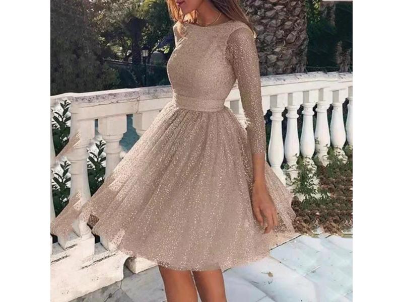 Mini Φόρεμα Tulle Με Glitter Και Μακριά Μανίκια