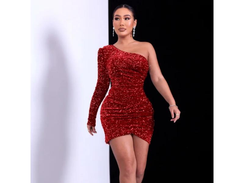 Mini Φόρεμα One Shoulder Με Glitter Και Draped Σχέδιο