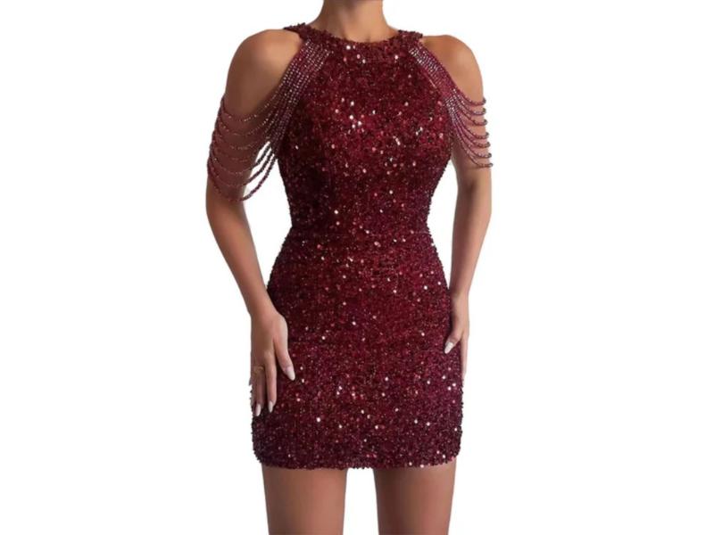Mini Φόρεμα Halter Με Παγιέτες Και Αλυσίδες