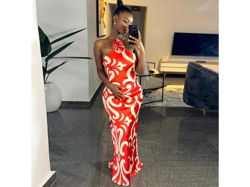 Maxi Φόρεμα Halter Με Print Και Λουλούδι