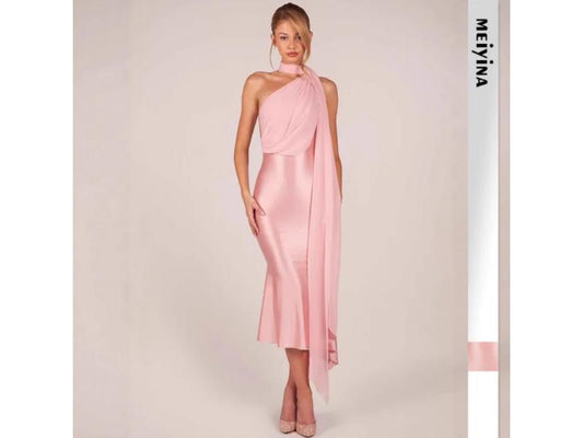 Μίντι Φόρεμα Με Έναν Ώμο Και Draping