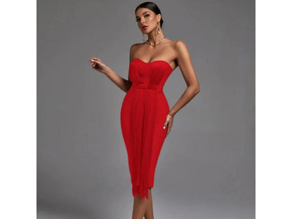 Μίντι Φόρεμα Με Κρόσσια Και Strapless Σχέδιο