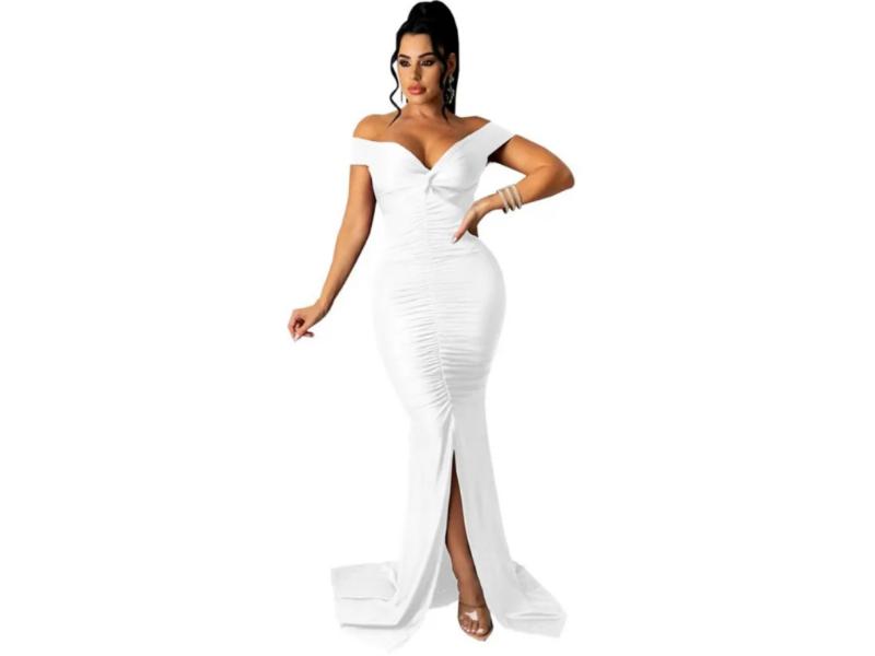 Maxi Φόρεμα Off Shoulder Με Σούρες