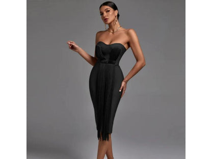 Μίντι Φόρεμα Με Κρόσσια Και Strapless Σχέδιο