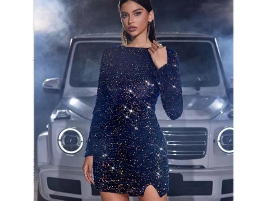Mini Φόρεμα Με Μακρύ Μανίκι Και Glitter Με Ανοιχτή Πλάτη