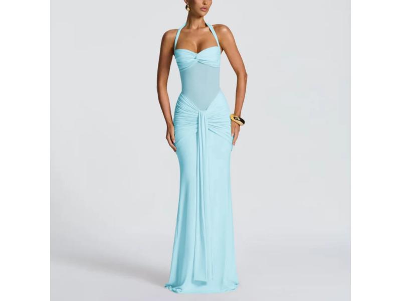 Maxi Φόρεμα Halter Με Draped Σχέδιο