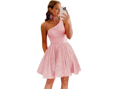 Mini Φόρεμα One Shoulder Με Glitter Υφή